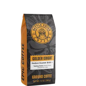 Battle Grind Coffee Golden Knight Medium Ground Roast 12 oz Bag 100% Arabica Coffee