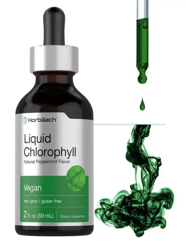 Horbäach Liquid Chlorophyll Drops - 2 oz - Vegan, Non-GMO, and Gluten Free Formula - Natural Peppermint Flavor