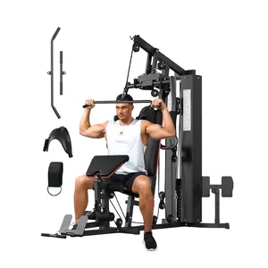 Full Body Workout Machine with 150LBS Weight Stack,  All in One Exercise Station with Preacher Curl Pad, Leg Developer for Strength Training Multifunctional Home Gym Lat Pulldown Bar