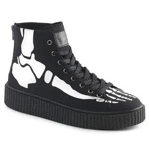 Demonia Men's Sneaker-252 Black Canvas Sneakers with XRay Bone Print, Full Back Metal Zipper, 1.5" Platform, All Seasons Casual Sports Shoes