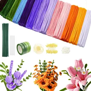 13 Colors DIY Bouquet Making Kit, 800Pcs Flexible Pipe Cleaners Craft Stems, Soft Bendable Art Supplies for Handmade Bouquets, Perfect Creative Gift for Birthday, Wedding, Anniversary, Holiday, Party Decoration, Craft Lovers Handmade Projects.