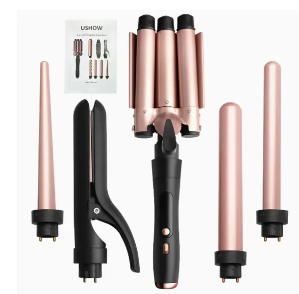 5-in-1 Multifunctional Hair Styler Set - 3 Tubes, Straightening Clips, Fast-Heating Ceramic Coating, Rose Gold Diffuser Rollers, 2 Adjustable Temperature Settings, Dual Voltage, Travel-Friendly for All Types Daily Styling, Travel Curling Iron, Hair Curlin