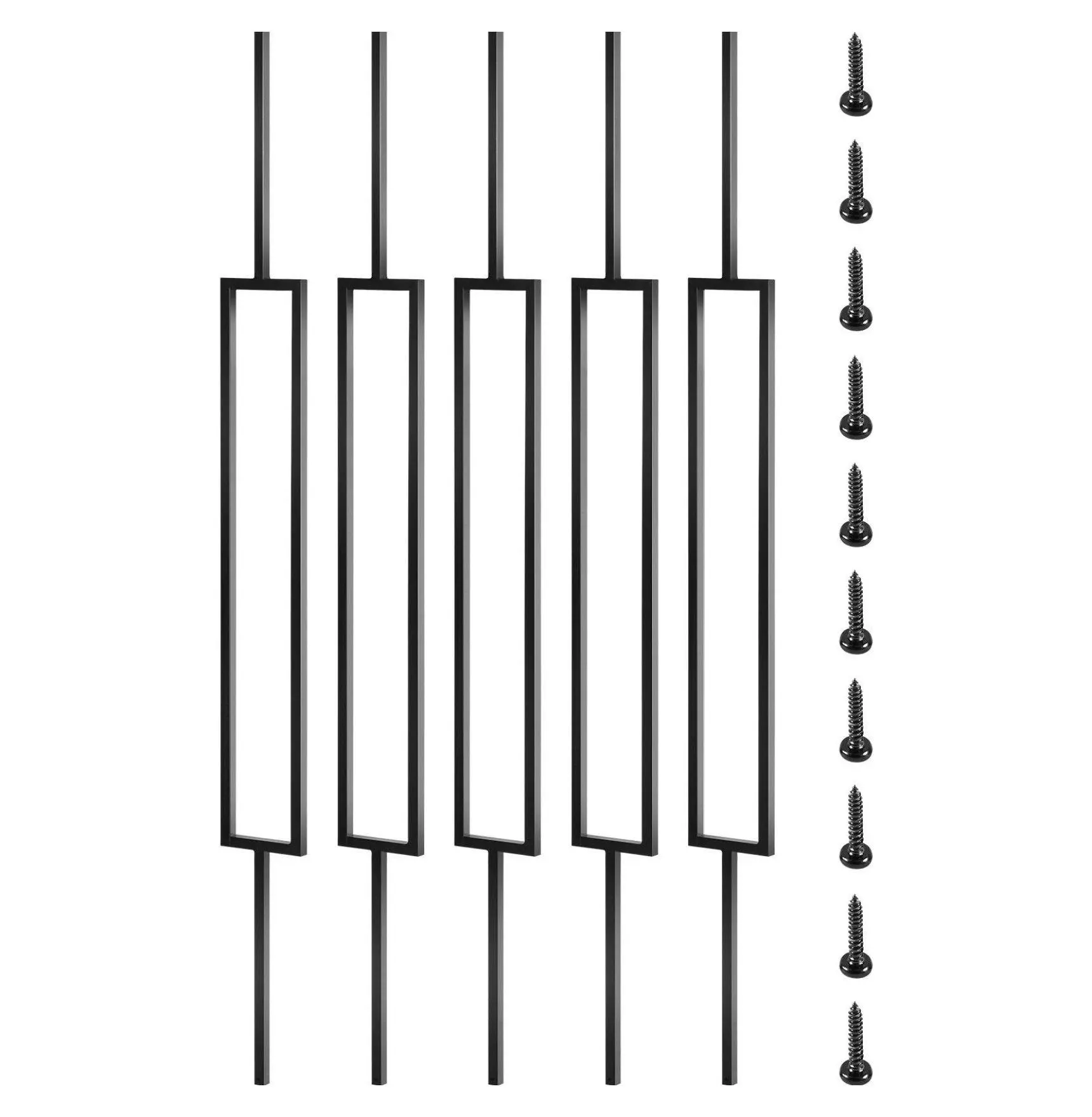 Deck Balusters 10 Pack, 44" Metal Deck Spindles, Black Iron Railing for Outdoor Stair, Porch & Composite Deck, Stylish Deck Railing Baluster with Screws Rectangle 10 Pieces