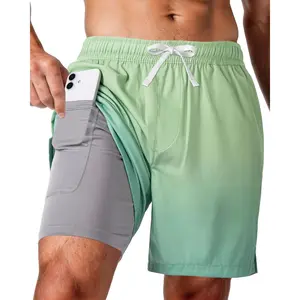 Men's Swim Trunks, 2 in 1 Board Shorts Swimsuit Quick Dry Beach Shorts with Pockets Compression Liner Bathing Suits