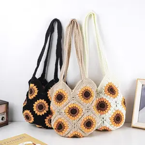 Sunflower Crochet Tote Bag,Floral Knit Bag, Shoulder Bag, Reusable Beach Tote, Market Bag, Mother's Day Gift, Valentine Gift, meaningful gifts