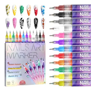 12-Color 3D IDEAPLUS Pen Set, 0.5MM Fine Tip, Dotting Drawing Liner Brush for DIY Nail Art & Manicure Decoration