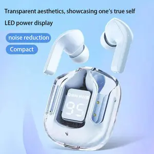 TWS Wireless Earbuds Transparent Clear Case with LED Digital Battery Display Bluetooth 5.3 HiFi Stereo Headphones IPX5 Waterproof Sports Earphones for Gym Commute Noise Reduction Compact Headset