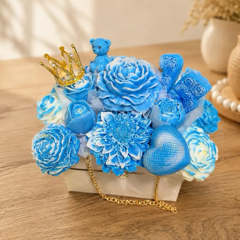Blue Rose Bouquet Scented Candle – Handmade Decorative Soy Wax Candle Gift
