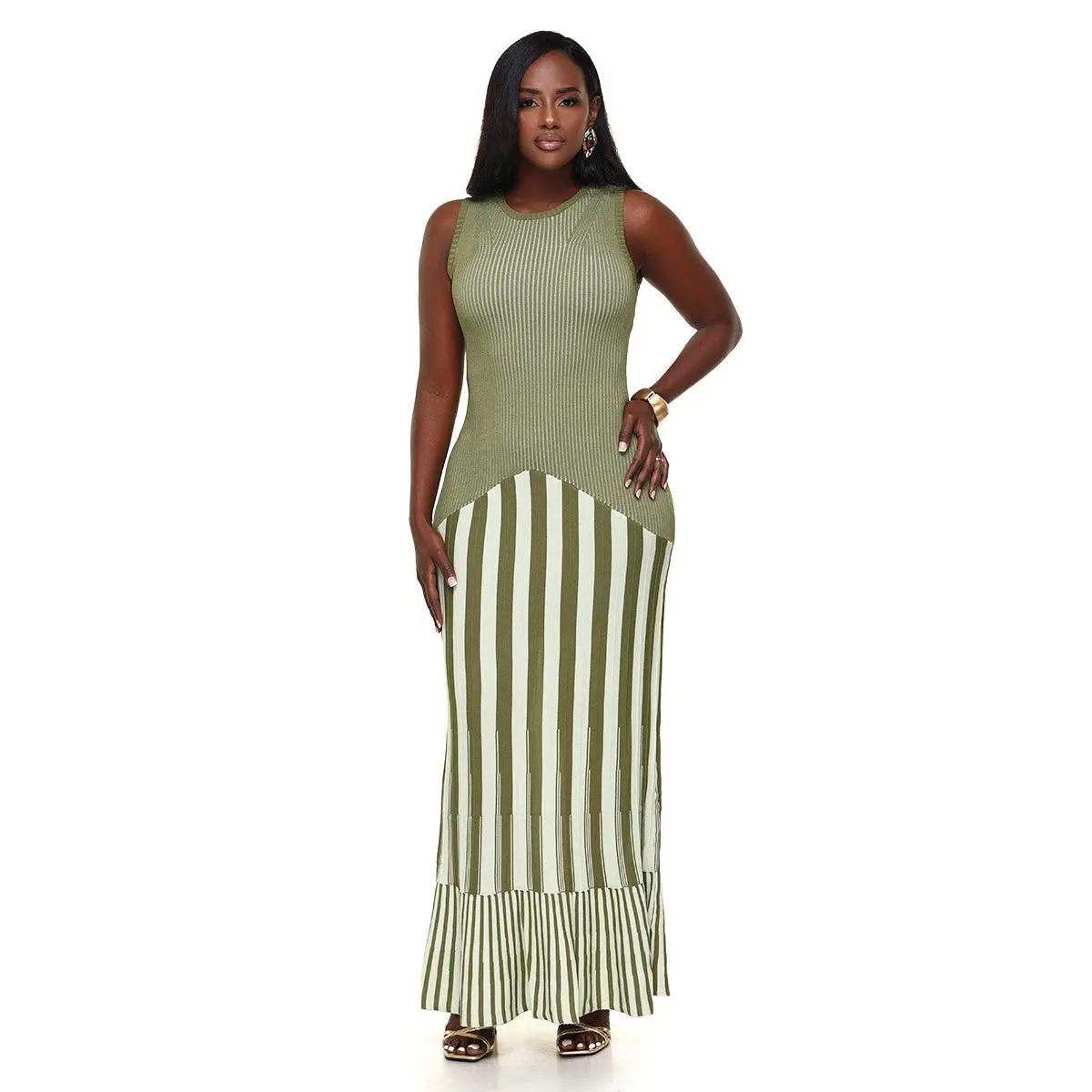 City Chic Vertical Stripe Maxi Dress (Olive)- FINAL SALE - TikTok Shop