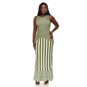 City Chic Vertical Stripe Maxi Dress (Olive)- FINAL SALE