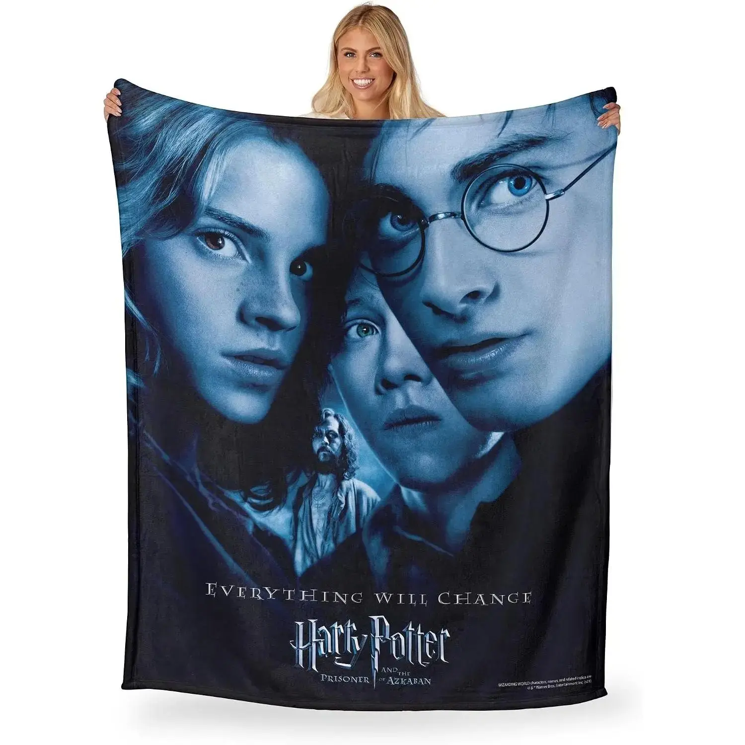 Wizard World Themed Polyester Flannel Throw Blanket - Dark Tone Character Print, Flat Weave, Lightweight Foldable All-Season Cover for Home & Travel Sofa/Bed, Nostalgic Back To School Housewarming Gift