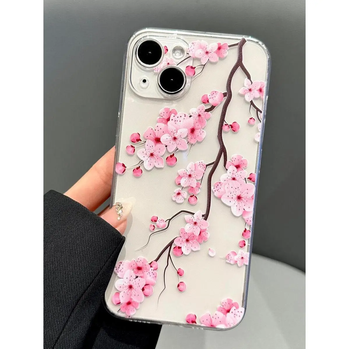 Pink Cherry Blossom Transparent Phone Case Compatible With IPhone 16 Pro Max Waterproof Shockproof Anti-Fall Scratch Resistant