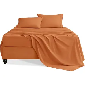 Queen Sheet Set, 4 Pieces Hotel Luxury Soft Microfiber Queen Bed Sheets Set, Up to 16" Deep Pockets, Oeko-Tex Sheets with Elastic, Breathable, Wrinkle Free (Pumpkin Orange, Queen)