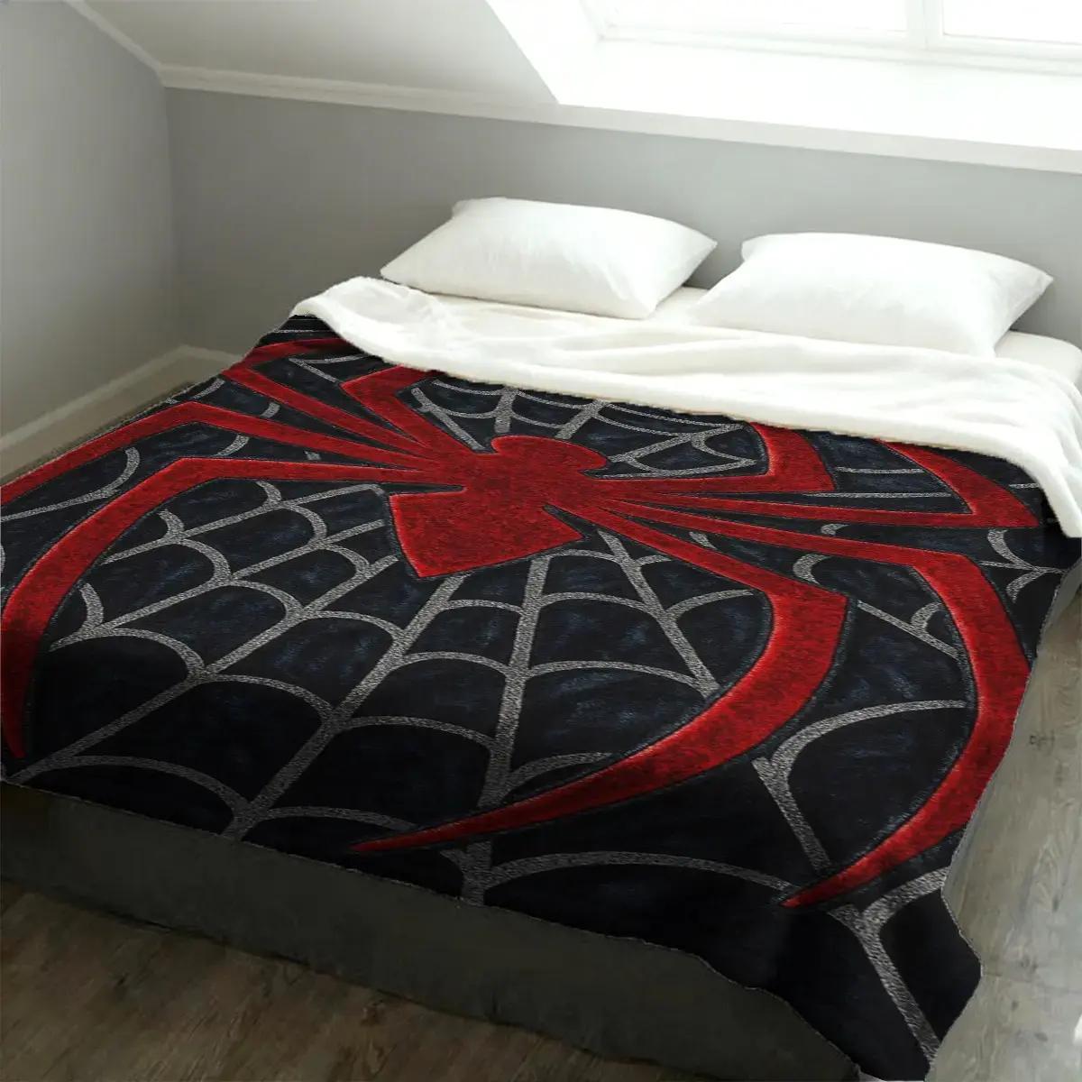 Red Spider Web Graphic Flannel Blanket, Soft, Skin-Friendly, Warm, Cozy Throw Blanket, Gothic Halloween Style Lightweight Bedding for Sofa, Bedroom Naps, Home Decor, Birthday Gift, use, multi-scene