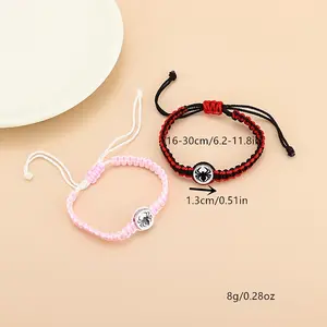 Chic Spider-Themed Handwoven Couple & Friendship Bracelet Set - Zinc Alloy, Perfect for Casual Attire or Gifting