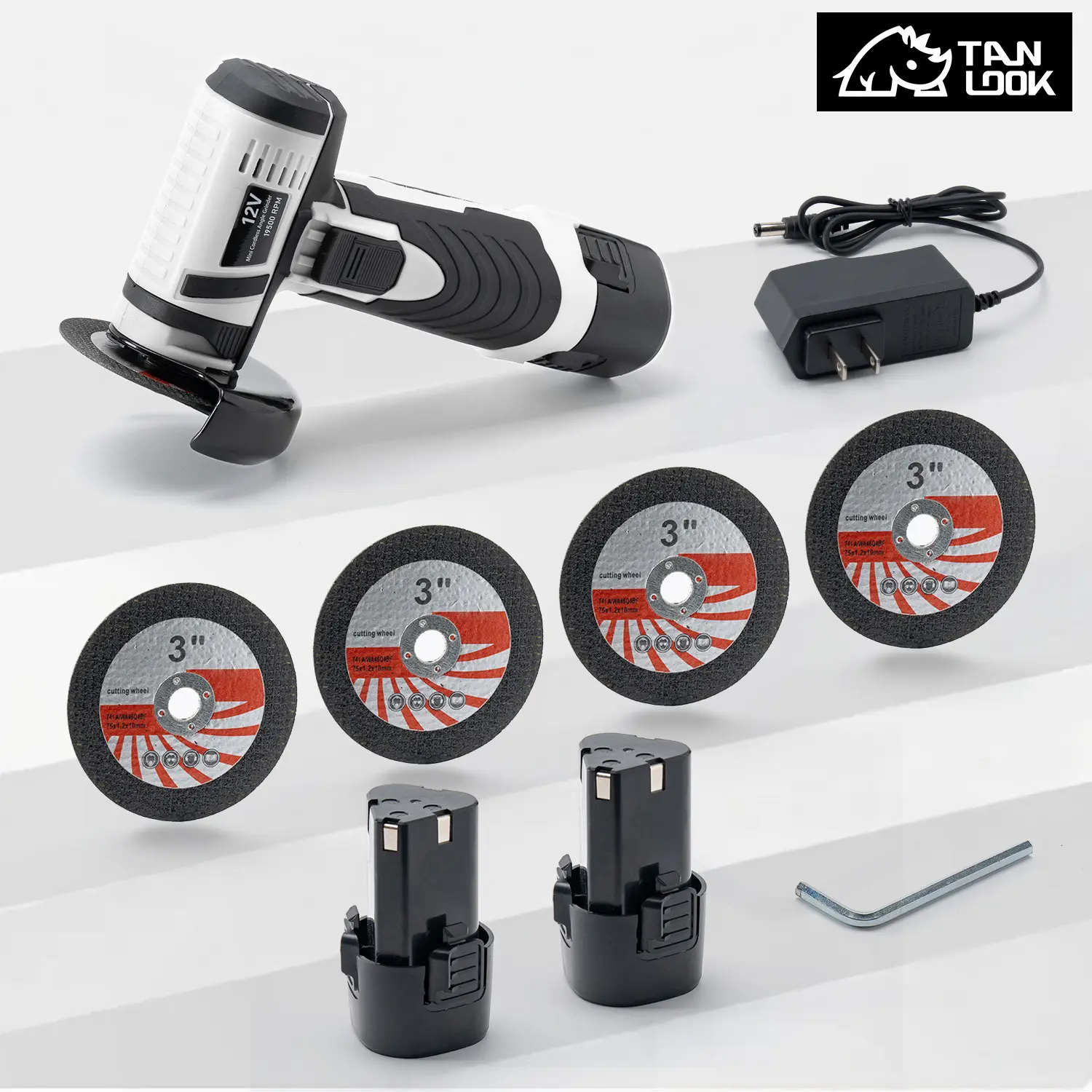 TANLOOK Electric Brushless Cordless Angle Grinder (Home Power Tools), 2x1.5Ah Batteries, 4 Replaceable Discs, Portable Handle, Pro-Grade Multifunctional Tool for Sanding, Cutting, Ideal for DIY Enthusiasts