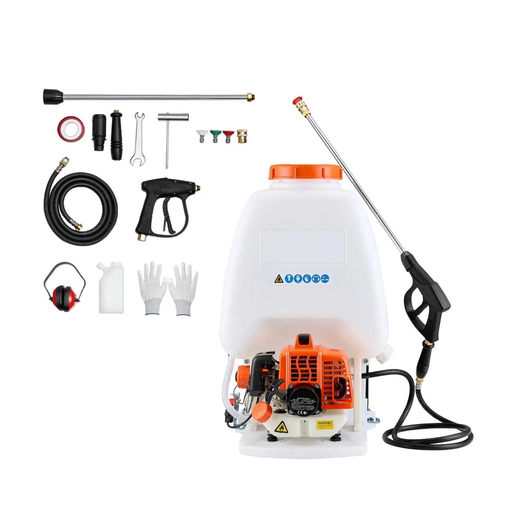 Gas Powered Backpack Sprayer 26.5CC 0.9HP, 6.5 Gallon Tank, Garden Lawn Sprayer with 24 Inch Wand & Nozzles, Efficient Farm & Yard Mist Duster Default