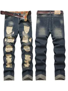 Men's Ripped Denim Jeans Pants, Plain, Slim Fit Straight Leg, Fitted, Trendy Street Style Streetwear, Comfortable & Fashionable, Perfect for Daily Wear