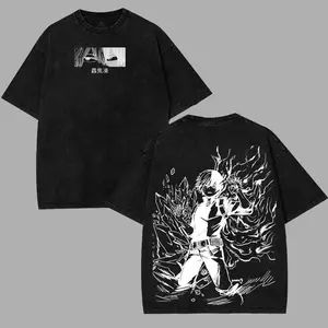 valentine shirts Todoroki Shouto My hero academia Anime Manga 2 sided Washed T-shirt Menswear Casual men Soft streetwear graphic tee