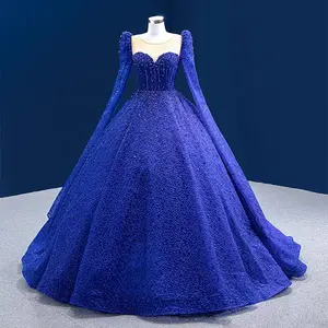 Retro Glamour: Vintage Blue Ball Gown with Puff Sleeves and O-Neck