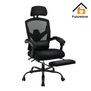 Futurelove Retractable Footrest Ergonomic Swivel Office Chair with Lumbar Support Pillow and Padded Armrests, Chair with Adjustable Headrest & Retractable Footrest and Lockable Reclining Function, 4 Colors