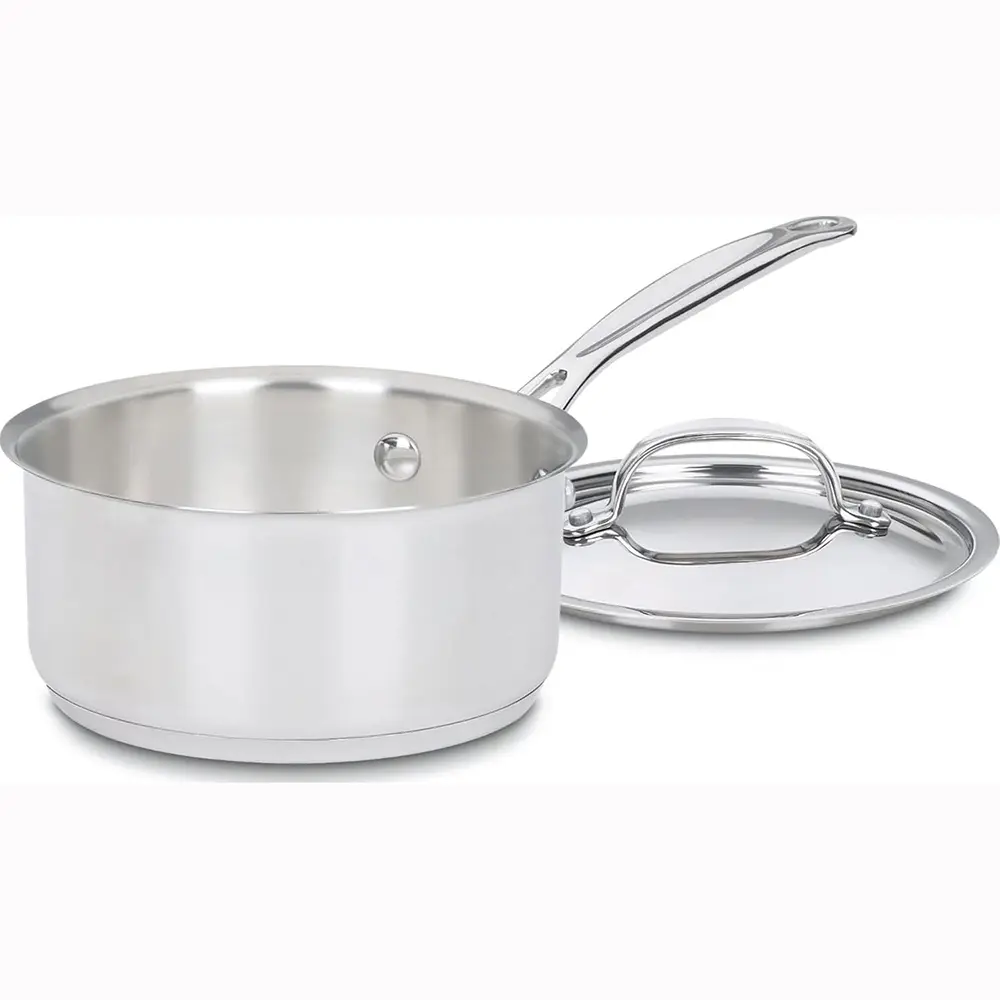 Cuisinart 1.5 Qt Stainless Steel Sauce Pan with Cover, Small Cool Grip Aluminum Classic Pot, Dishwasher Safe, Oven Safe, Compatible with Induction, Electric, Gas Cooktops
