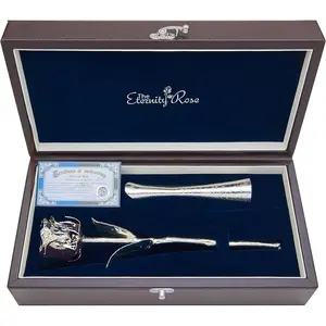 Silver dipped rose with matching vase 25th wedding anniversary romantic gifts for her 115