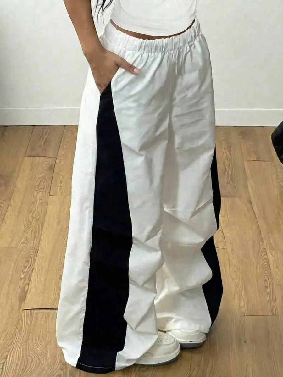 Girls’/Teens’ Casual Elegant Versatile Street Style Straight-Leg Pants with Color-Block Design for Daily Wear, Sports, Outdoor Running for Spring/Summer Age8-16Y