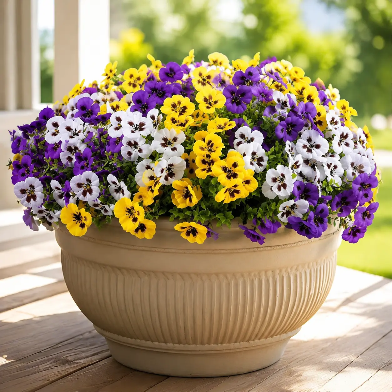 Lavender Faux Silk Artificial Pansy Flower Bundles - UV Resistant Outdoor Decor for Planters, Front Door, Window Box; Home Decor for Porch, Patio