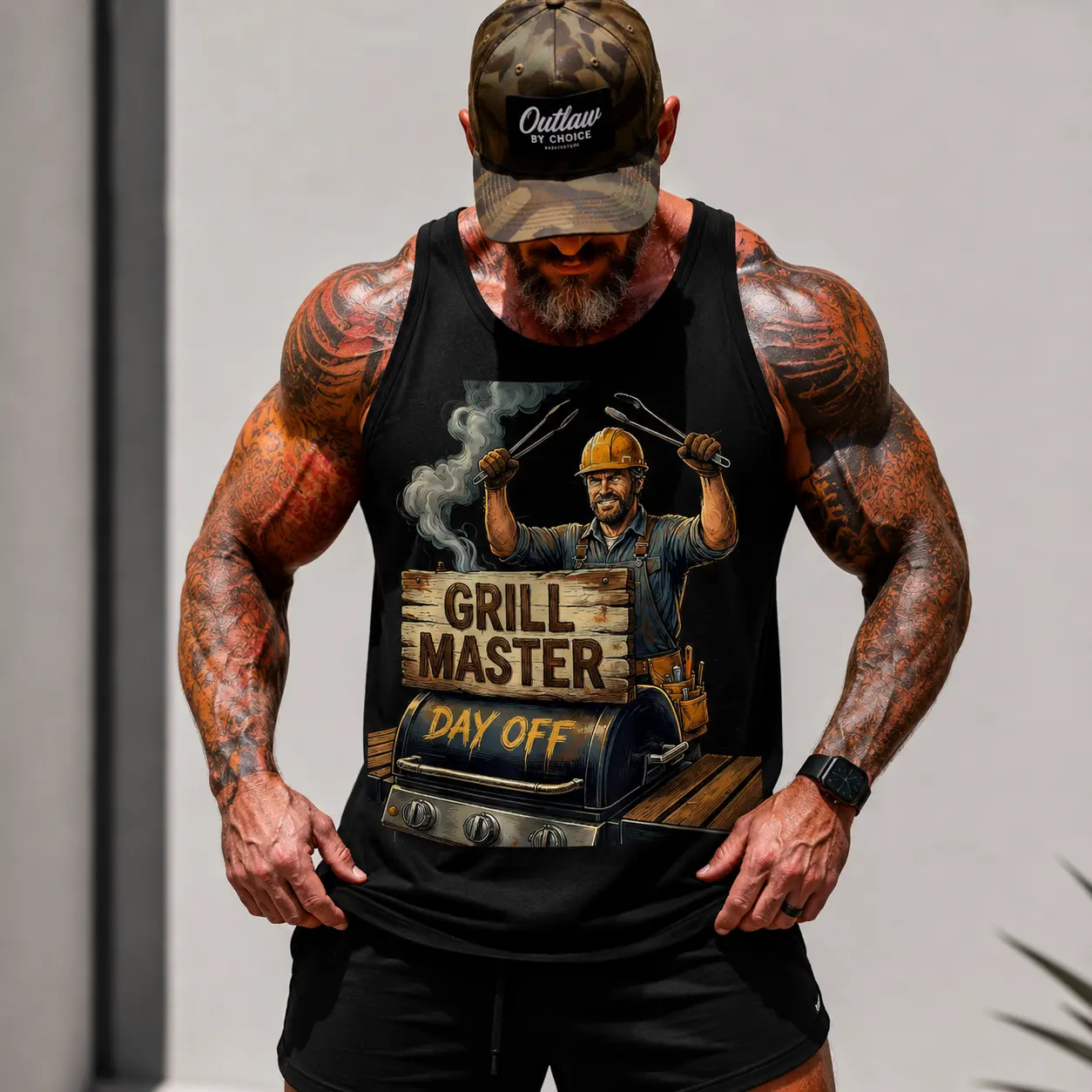 Grill Master Day Off Tank Top for Men, Funny BBQ Grill Graphic Sleeveless Shirt, Summer Cookout Barbecue Gift