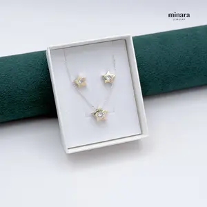 MINARA 950 Silver SET ESTRELLA With Gold + Chain or Without a Chain