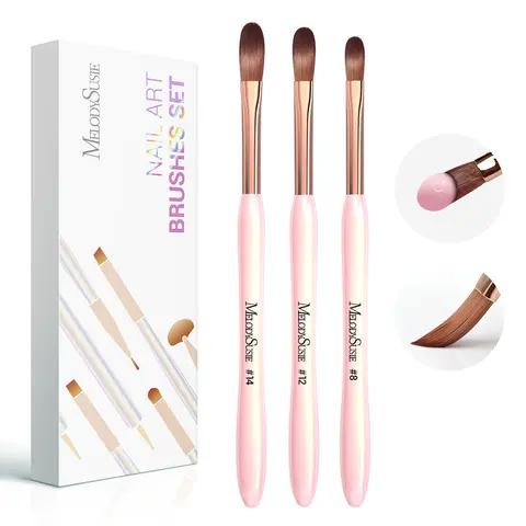 MelodySusie 3Pcs Acrylic Nail Brush Set, Pink | Size 8/12/14 for Extension and 3D Carving,DIY Home Salon Manicure Tool