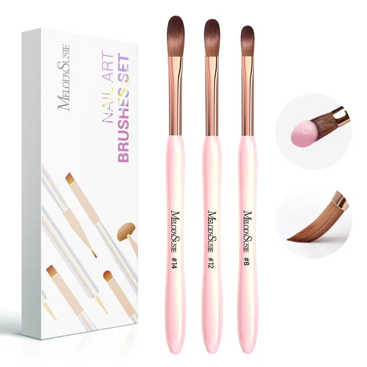 MelodySusie 3Pcs Acrylic Nail Brush Set, Pink | Size 8/12/14 for Extension and 3D Carving,DIY Home Salon Manicure Tool MelodySusie 3Pcs Acrylic Nail Brush Set, Pink | Size 8/12/14 for Extension and 3D Carving,DIY Home Salon Manicure Tool