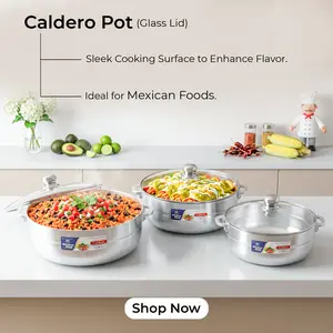 Kitchen King - Caldero Pots with Glass Lid sizes 8 - 20 Inches, Modern Hygienic Cooking Pots, Heavy Duty Cookware, Smooth Handles