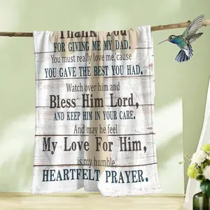 Comfortable Flannel Blanket, Father's Day Faith Theme Prayer Cross Vintage Wood Board Patchwork Design, Digital Print