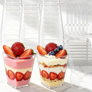 5 oz Clear Plastic Dessert Cups with Lids and Spoons - Disposable Tableware for Party Use, Ideal for Yogurt Parfaits, Pudding, and Fruit Trifles
