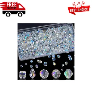 600 Pcs Crystal Glass Beads for Jewelry Making  with Box, Assorted, 4/6/8mm, AB Color