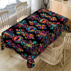 Rectangular Tablecloth, Mexican May Day Carnival Decoration, Traditional Pattern Print, Indoor Outdoor Use, Wedding Party Restaurant