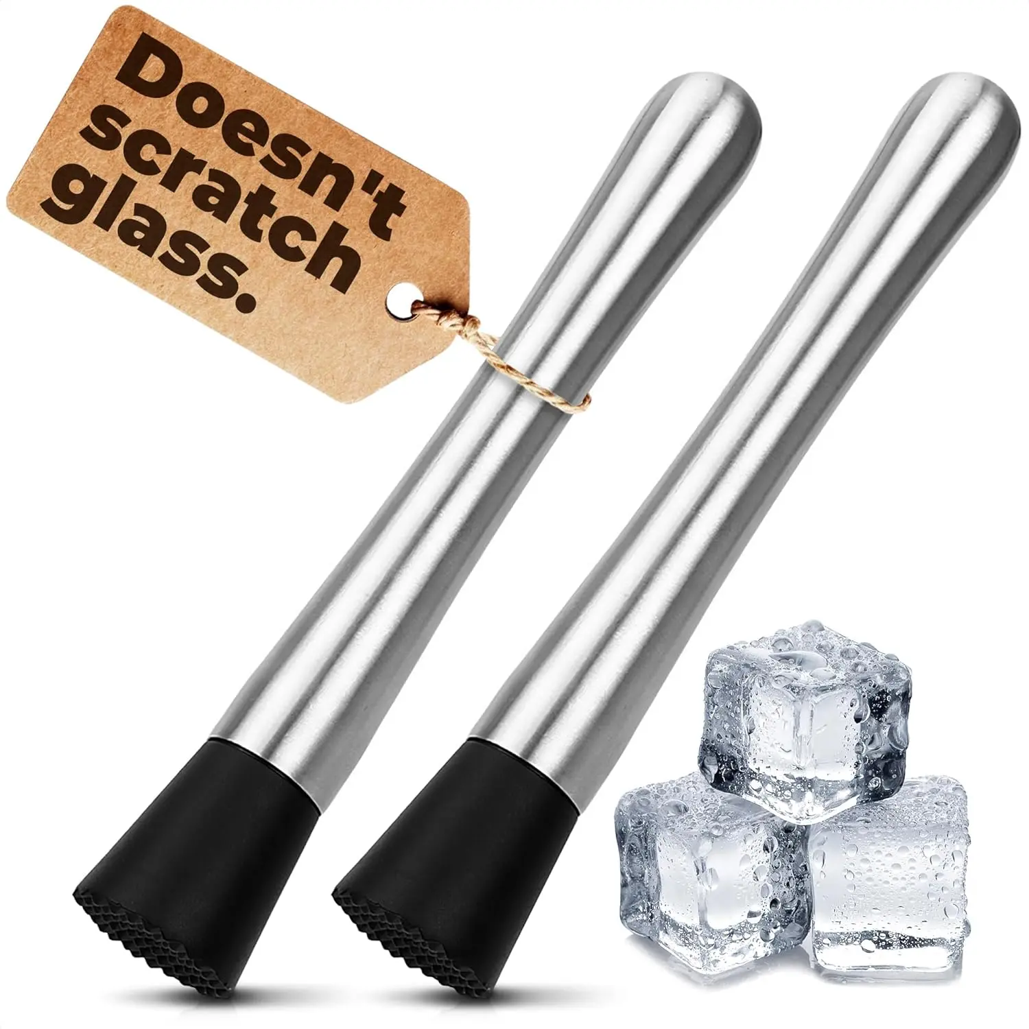 2 count Bar Muddler for  - 8" Stainless Steel  Muddler for Lemonade, Essential Bar Supplies and Accessories - Lemon Smasher & Fruit Smasher for Drinks Mixing & Lemonade Stand Supplies