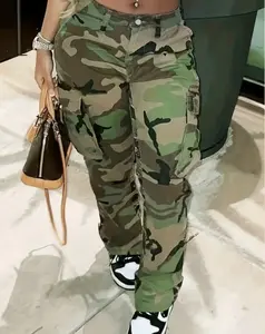 High Waist Straight Camouflage Cargo Jeans