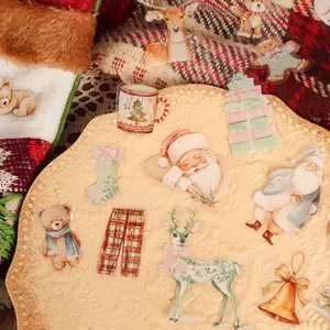 JAIIMAN 64pieces Art and PET Christmas Greetings Self-adhesive Aesthetic Scrapbook Art Stickers Pack, DIY Crafts Decals for Wall Decoration, Christmas Gift Decoration, Scrapbooking Supplies, Junk Journals, Collage Decoration, Clip Art