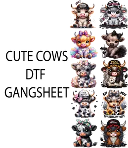 cute cows dtf gangsheet for shirtmaking
