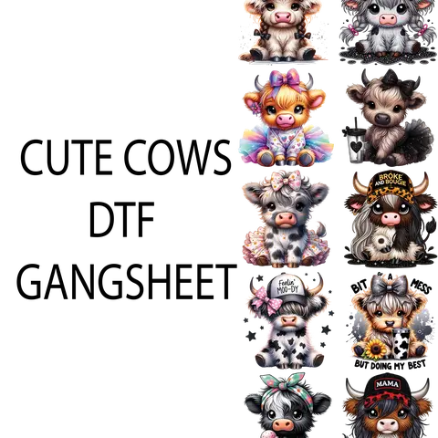 cute cows dtf gangsheet for shirtmaking