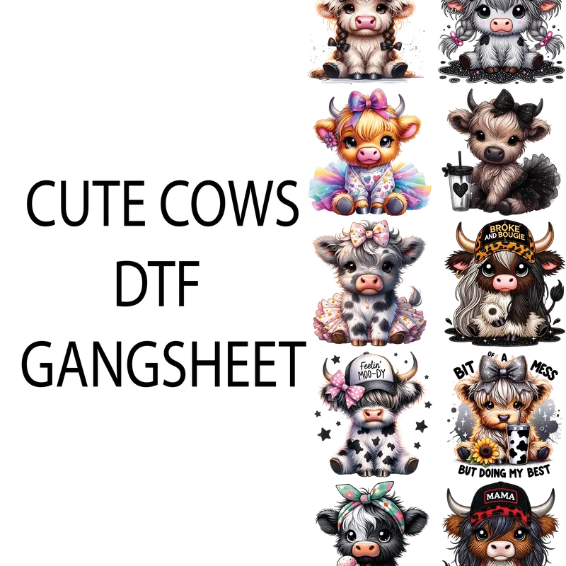 cute cows dtf gangsheet for shirtmaking