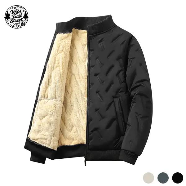Men’s fleece-lined baseball collar cotton jacket, quilted warm winter outerwear, available in three colors