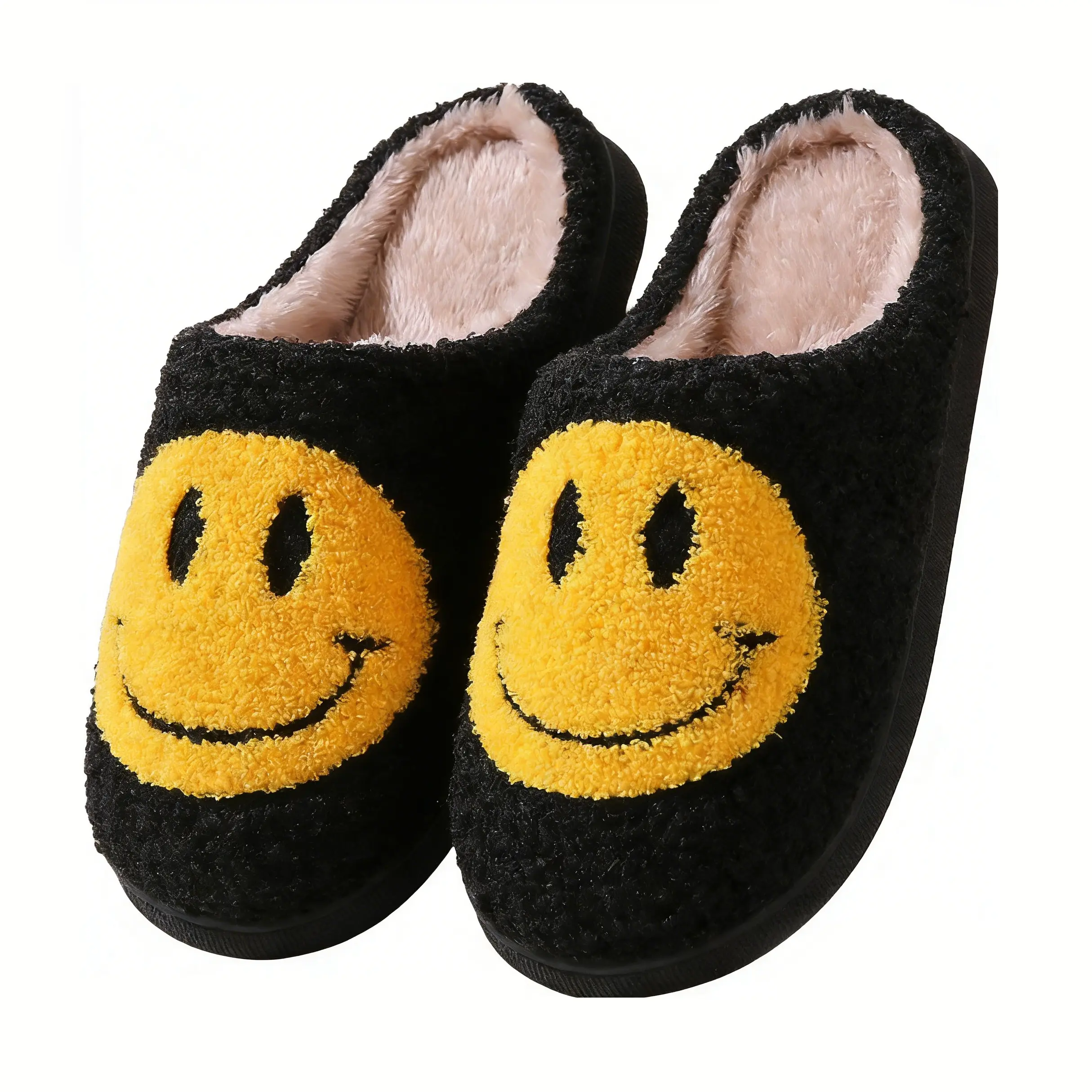 Women's Smile Face Soft Plush Retro Preppy Slip-on Slippers - Casual Footwear, Slide Design, Slip-on Ease for Busy Days, Cozy, Versatile From Sofa to Sidewalk Indoor-Outdoor Shoes
