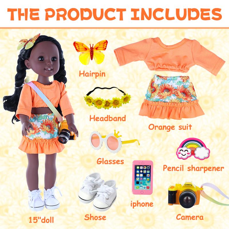 14.5 Inch Reborn Baby Doll  Fun Black Doll Baby Girl Doll and Clothes Set African Washable Realistic Silicone Girl Dolls -Best Gift for Girls