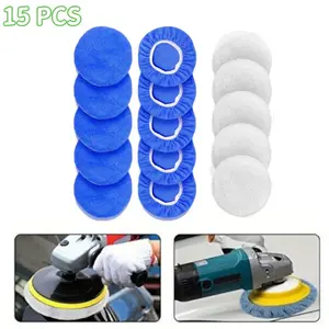 15 Pieces Car Orbital Buffer Polisher Pad, 5 to 6 Inch Car Polishing Bonnet Buffing Pads Cover For Automobile Glass Cleaning and Polish, 10*Microfiber+5*Woollen