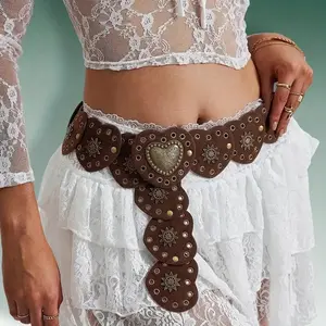 Vintage Heart Shaped PU Belt, Western Metal Heart Splicing Belt, Y2K Casual Waistband, Suitable for Women'S Suits, Skirts And Dresses, Versatile Women'S Accessory