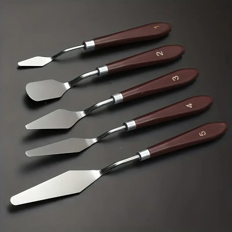 Cake Cream Spreader 5pcs/set Stainless Steel Frosting Spreader Baking Pastry Tool, Pastry Decorating Tools, Mixing Scraper Set, Baking Supplies, Cake Ice Oil Coating Decoration Scraper